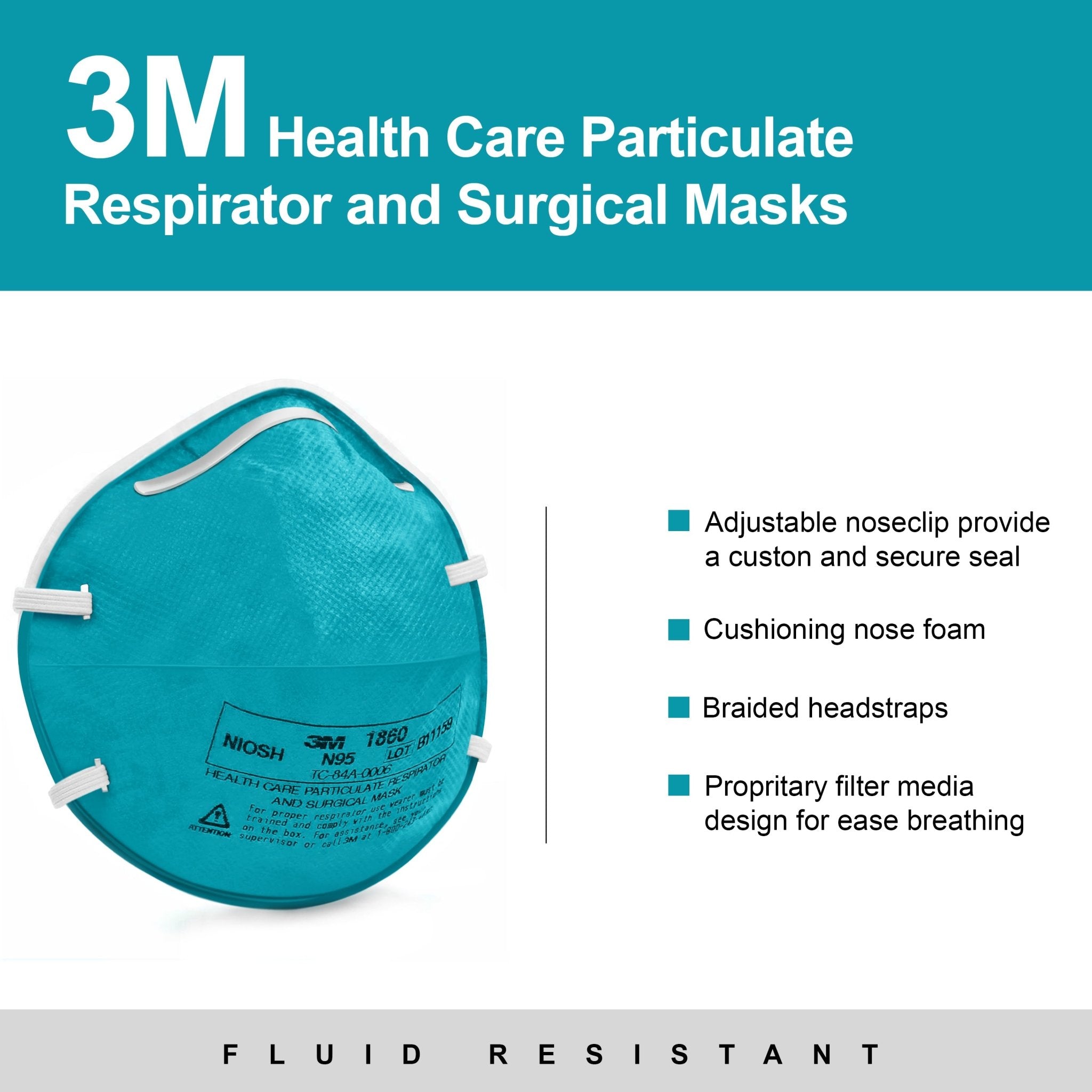 3M 1860 N95 Health Care Surgical Respirator Mask (20 Pack) - ASA TECHMED