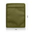 Olive Green pouch with mesh pocket and measurements on a white background