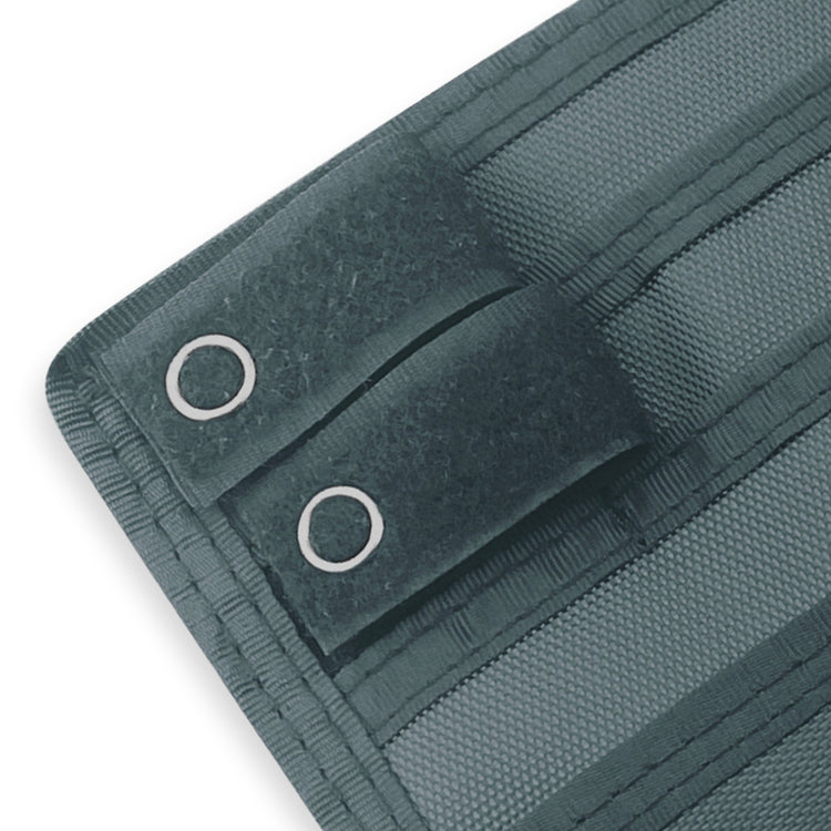 Close-up of a Gray fabric with grommets on a white background