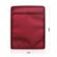 Burgundy pouch with mesh pocket and measurements on a white background