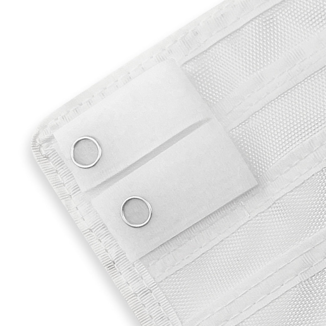 Close-up of a White fabric with grommets on a white background