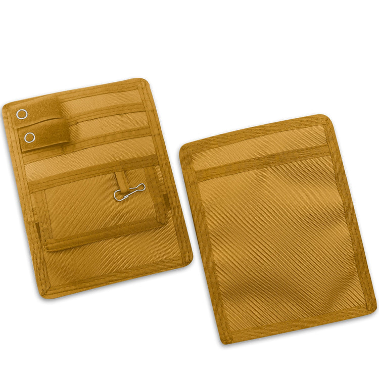 Two Yellow fabric pouches displayed against a clean white background, showcasing both the front and back views for a clear look at design and detailing.