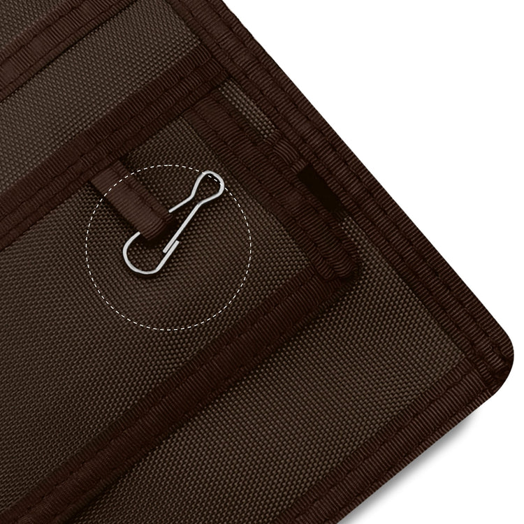 Close-up of a Brown fabric with a metal clip on a white background