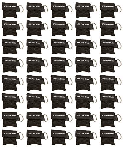 40pc CPR Mask Keychain Emergency Kit CPR Face Shields for First Aid AED Training Child and Adult CPR Breathing Barrier (Black) - ASA TECHMED