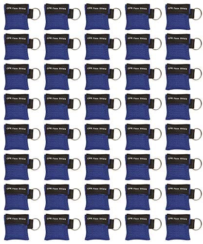 40pc CPR Mask Keychain Emergency Kit CPR Face Shields for First Aid AED Training Child and Adult CPR Breathing Barrier (Blue) - ASA TECHMED
