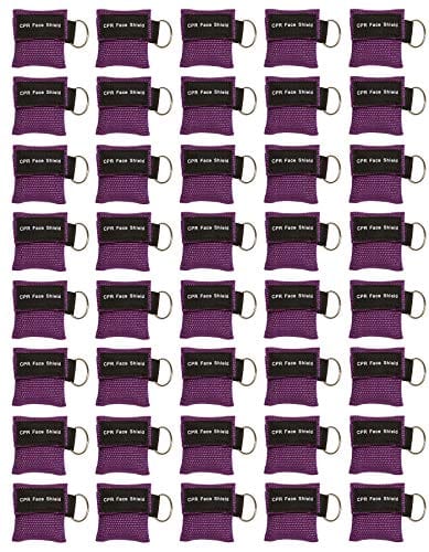 40pc CPR Mask Keychain Emergency Kit CPR Face Shields for First Aid AED Training Child and Adult CPR Breathing Barrier (Purple) - ASA TECHMED