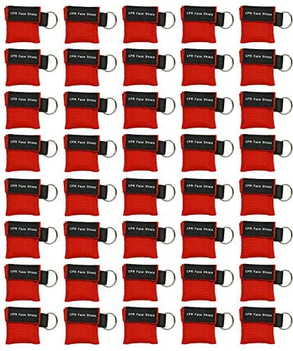 40pc CPR Mask Keychain Emergency Kit CPR Face Shields for First Aid AED Training Child and Adult CPR Breathing Barrier (Red) - ASA TECHMED