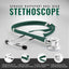 Hunter Green Sprague Rappaport dual head stethoscope on a gray background with features highlighted.