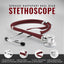 Maroon Sprague Rappaport dual head stethoscope on a gray background with features highlighted.