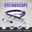 Purple Sprague Rappaport dual head stethoscope on a gray background with features highlighted.