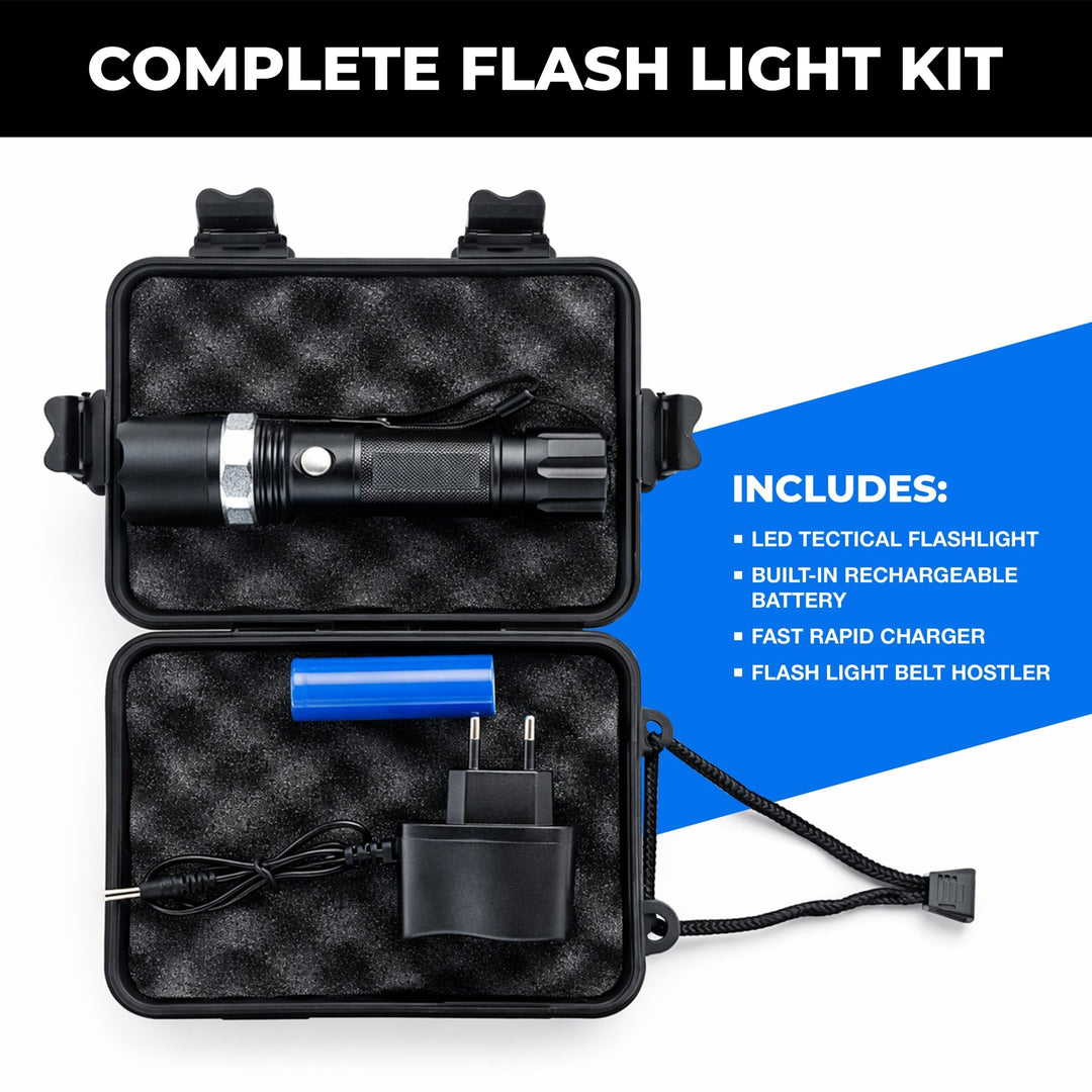 5000 Lumen Rechargeable LED Flashlight - Tactical Zoom Torch - ASA TECHMED