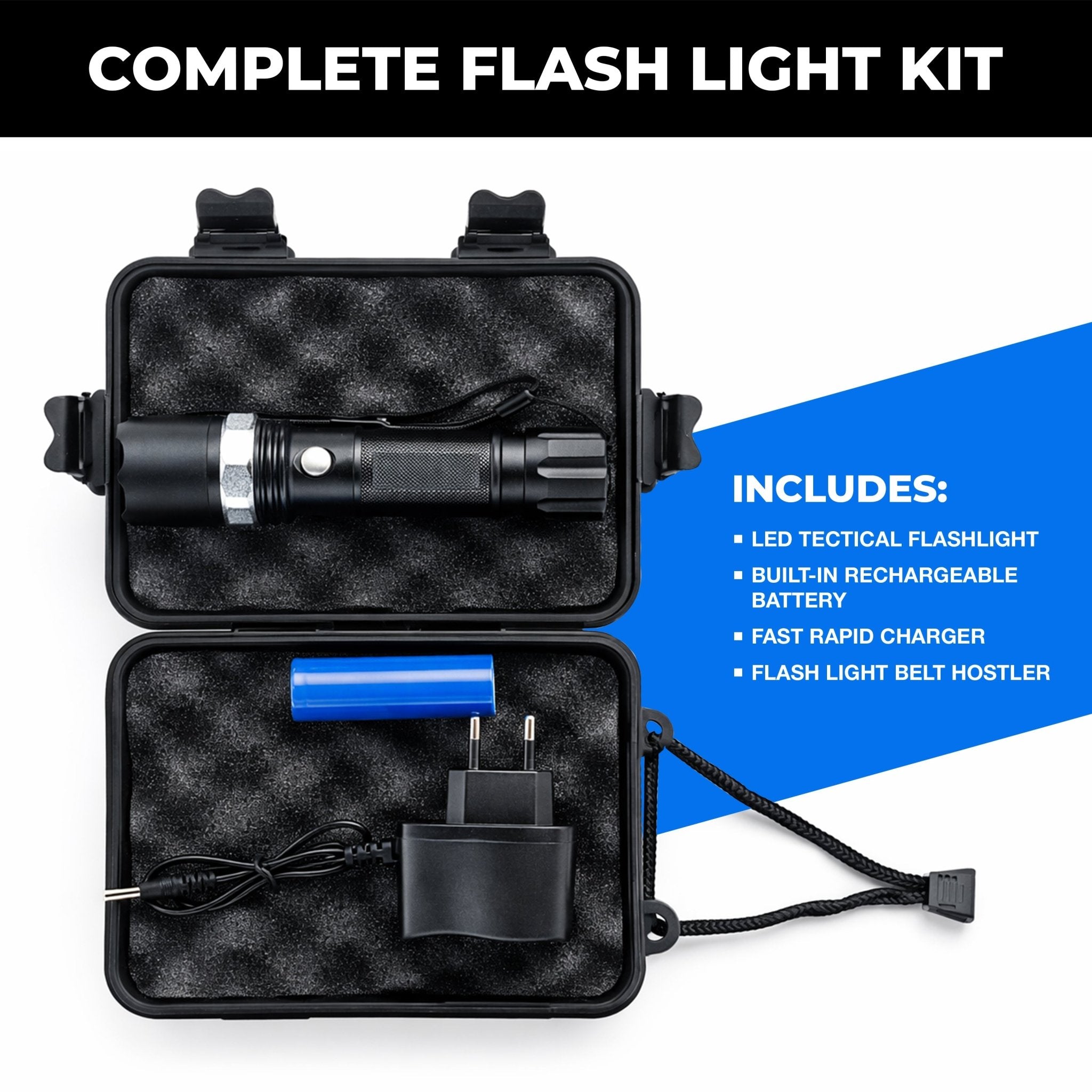 5000 Lumen Rechargeable LED Flashlight - Tactical Zoom Torch - ASA TECHMED