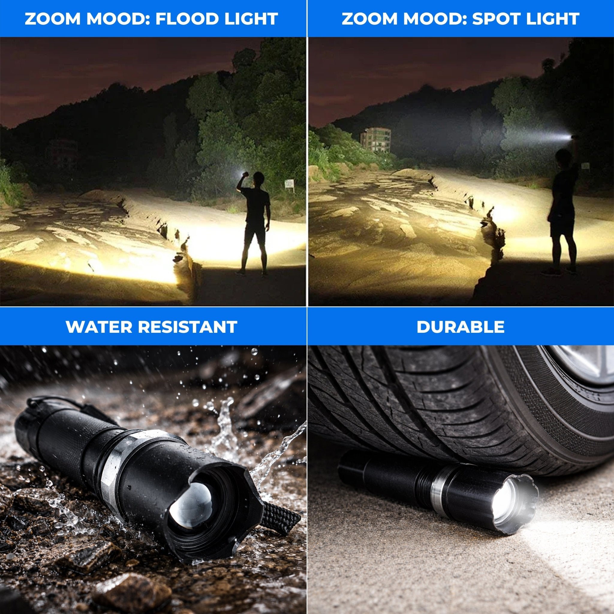 bright 5000lumen led zoom flashlight torch rechargeable 18650 battery charger 5000 Lumen LED Flashlight Kit - Rechargeable Zoom Torch
