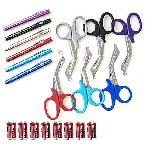 6 Reusable LED Medical Penlight with Pupil Gauge, Nursing Scissors and Penlight, Nursing Supplies Essentials - Clip on Penlight + EMT Shears + AAA Batteries - ASA TECHMED