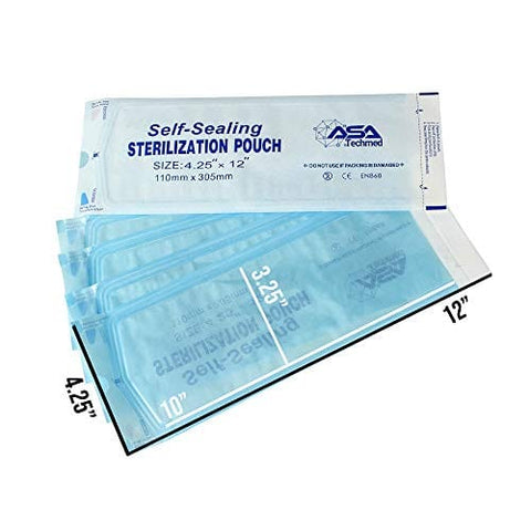 800 Count Self Sealing Autoclave Pouch - 3 Boxes - Paper Blue Film for Cleaning Tools, Tattoo Shops, Dental Offices Choose Your Size by AsaTechmed - ASA TECHMED