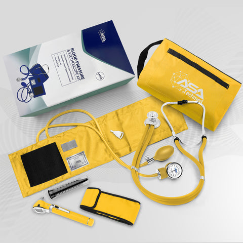 Nurse Essentials Professional Kit with Handheld Travel Case | 3 Part Kit Includes Adult Aneroid Sphygmomanometer Blood Pressure Monitor, Stethoscope, Diagnostic Otoscope - ASA TECHMED