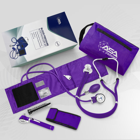 ASATechmed Nurse Starter Kit Stethoscope Blood Pressure Monitor and More -  18 Pieces Total (Purple)