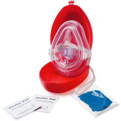 CPR Rescue Mask, Adult/Child Pocket Resuscitator in Hard Case with Wrist Strap, Gloves, and Wipes Red 1-Pack CPR Masks
