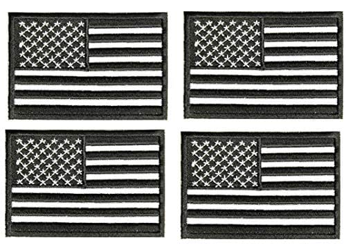 ASA Techmed 4 Pack Black and White US USA Flag Embroidered Patch Military Iron On Sew On Tactical Morale Patch for Hats Backpacks Caps Jackets + More - ASA TECHMED