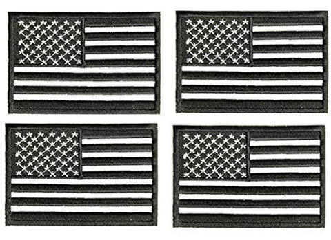 ASA Techmed 4 Pack Black and White US USA Flag Embroidered Patch Military Iron On Sew On Tactical Morale Patch for Hats Backpacks Caps Jackets + More - ASA TECHMED