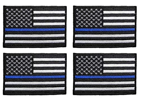 ASA Techmed 4 Pack US USA Flag Embroidered Patch Thin Blue Line Police Emblem Military Iron On Sew On Tactical Morale Patch for Hats Backpacks Caps Jackets + More - ASA TECHMED