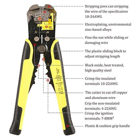 ASATechmed Self - Adjusting Automatic Wire Stripping Tool, Cutter & Crimper Tool Portable Heavy Duty Pliers Set for Easy One Hand High Precision Industrial & Professional Use Safety Insulation - ASA TECHMED