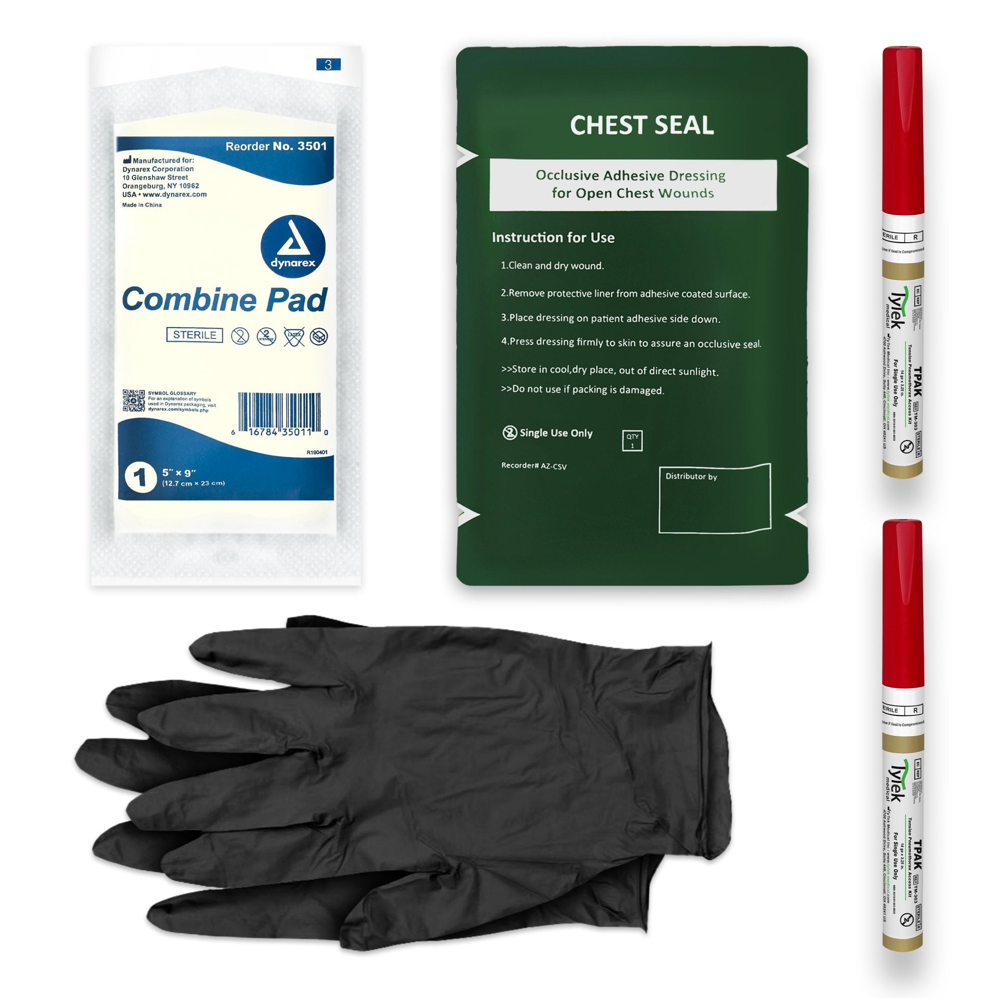 Basic Chest Wound Kit with Vented Chest Seal, Trauma Shears, Tourniquet, and Bandages - ASA TECHMED