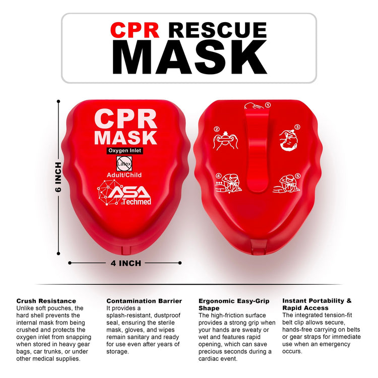 CPR Rescue Mask Kit with Belt Clip - Adult & Infant Pocket Resuscitator - ASA TECHMED