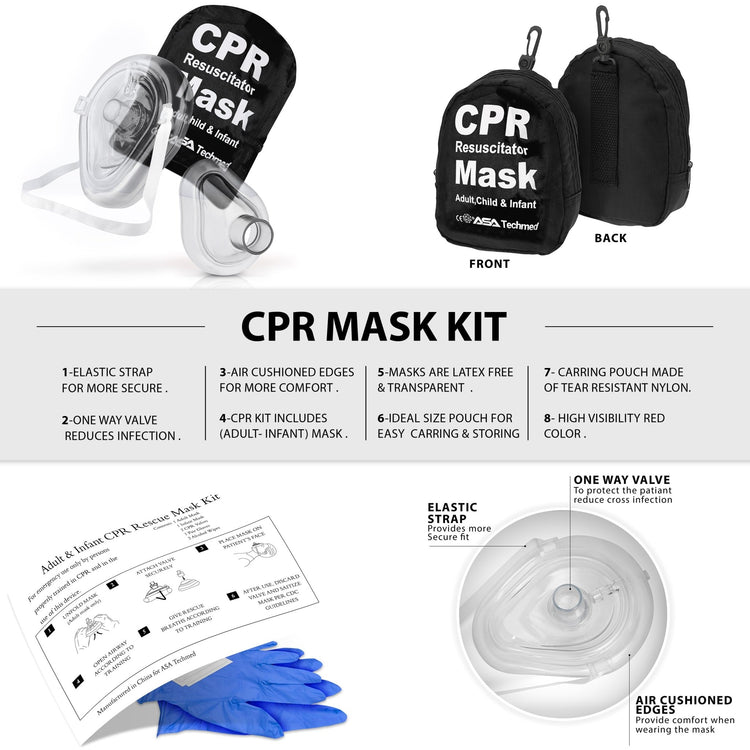 CPR Rescue Mask Pocket Kit - Shears, Tourniquet & AED Razor - ASA TECHMED