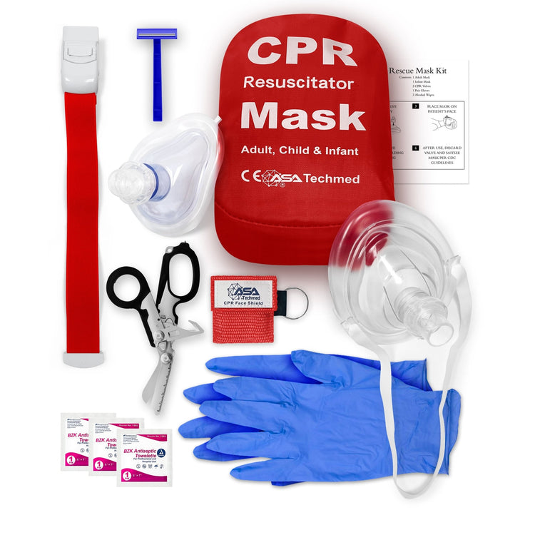 CPR Rescue Mask Pocket Kit - Shears, Tourniquet & AED Razor - ASA TECHMED
