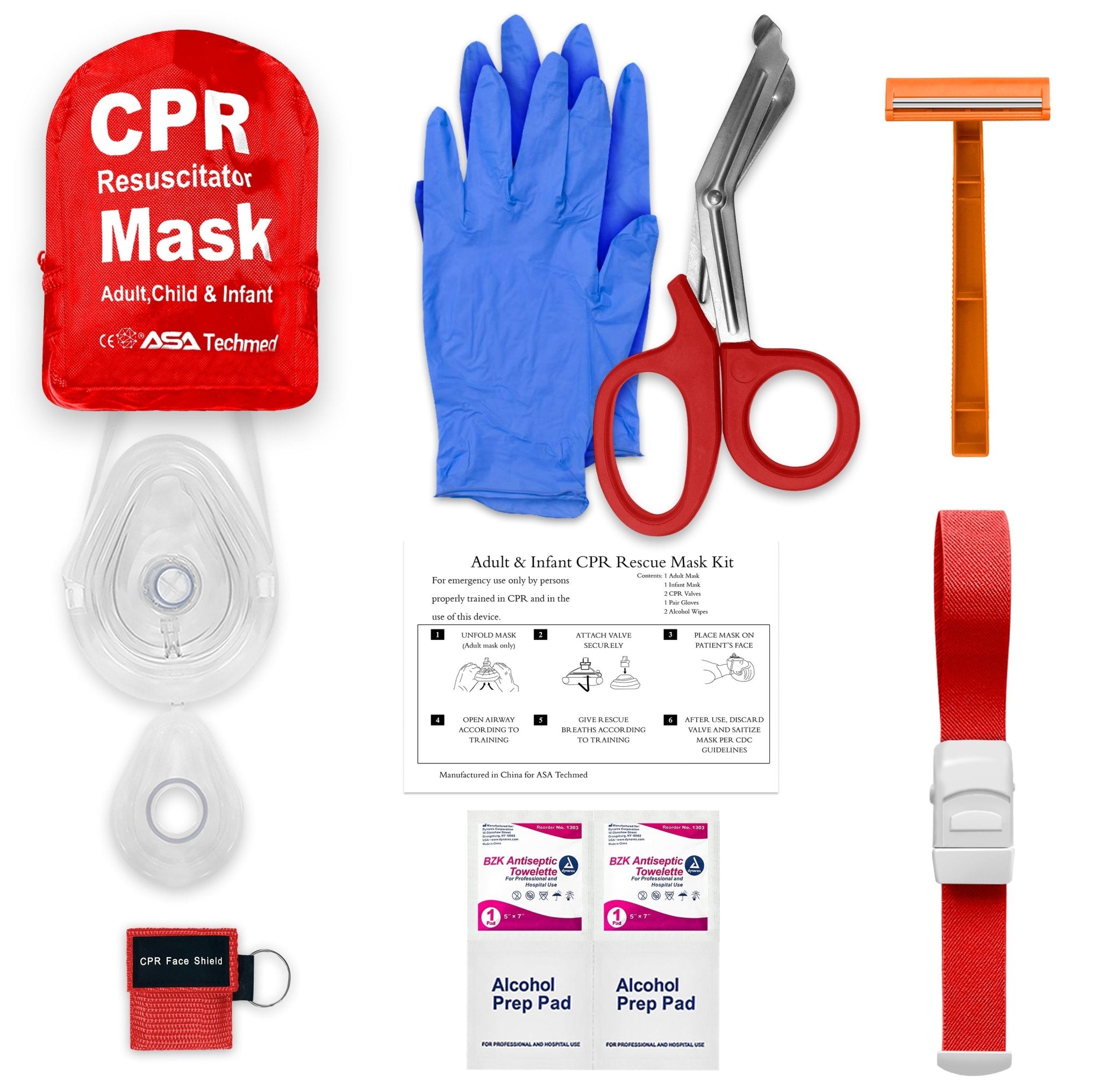 CPR Rescue Mask Kit - Shears, Tourniquet & AED Prep | ASA Techmed – ASA ...