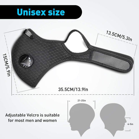 Cycling Dust Mask Sports Face Cover Mask with 6 Filters - Black - ASA TECHMED
