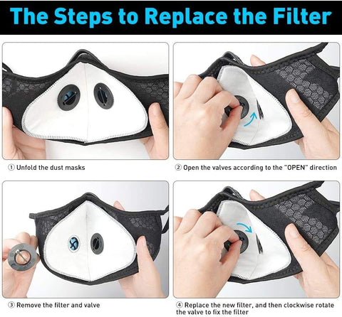 Cycling Dust Mask Sports Face Cover Mask with 6 Filters - Black - ASA TECHMED