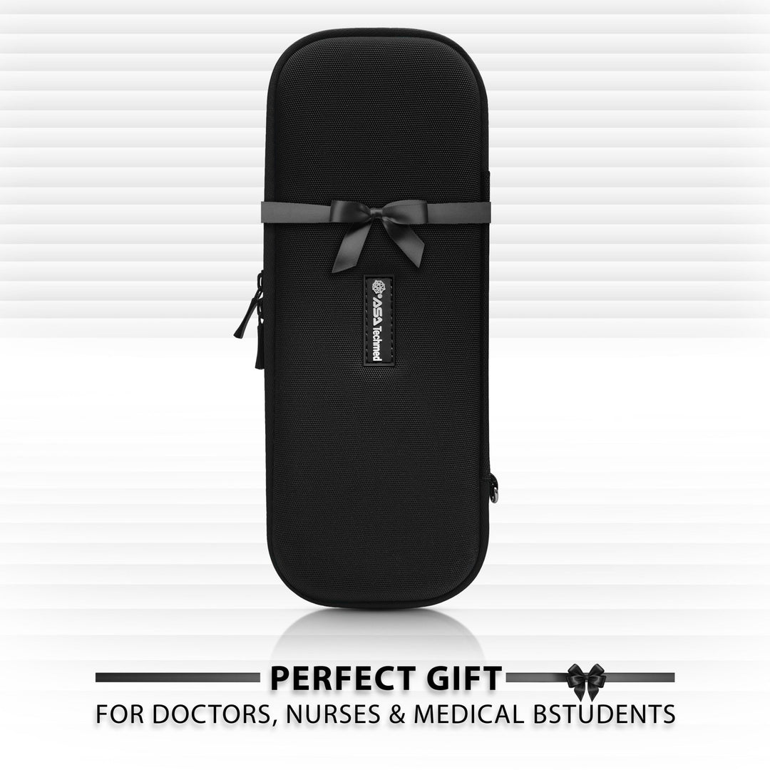 Closed black medical case with a black ribbon tied in a bow. Text below reads: Perfect Gift for doctors, nurses & medical students.