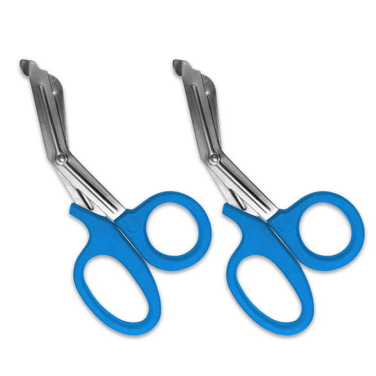 A pair of sea breeze trauma shears against a white background. The shears are identical, with sea breeze plastic handles and stainless steel blades.