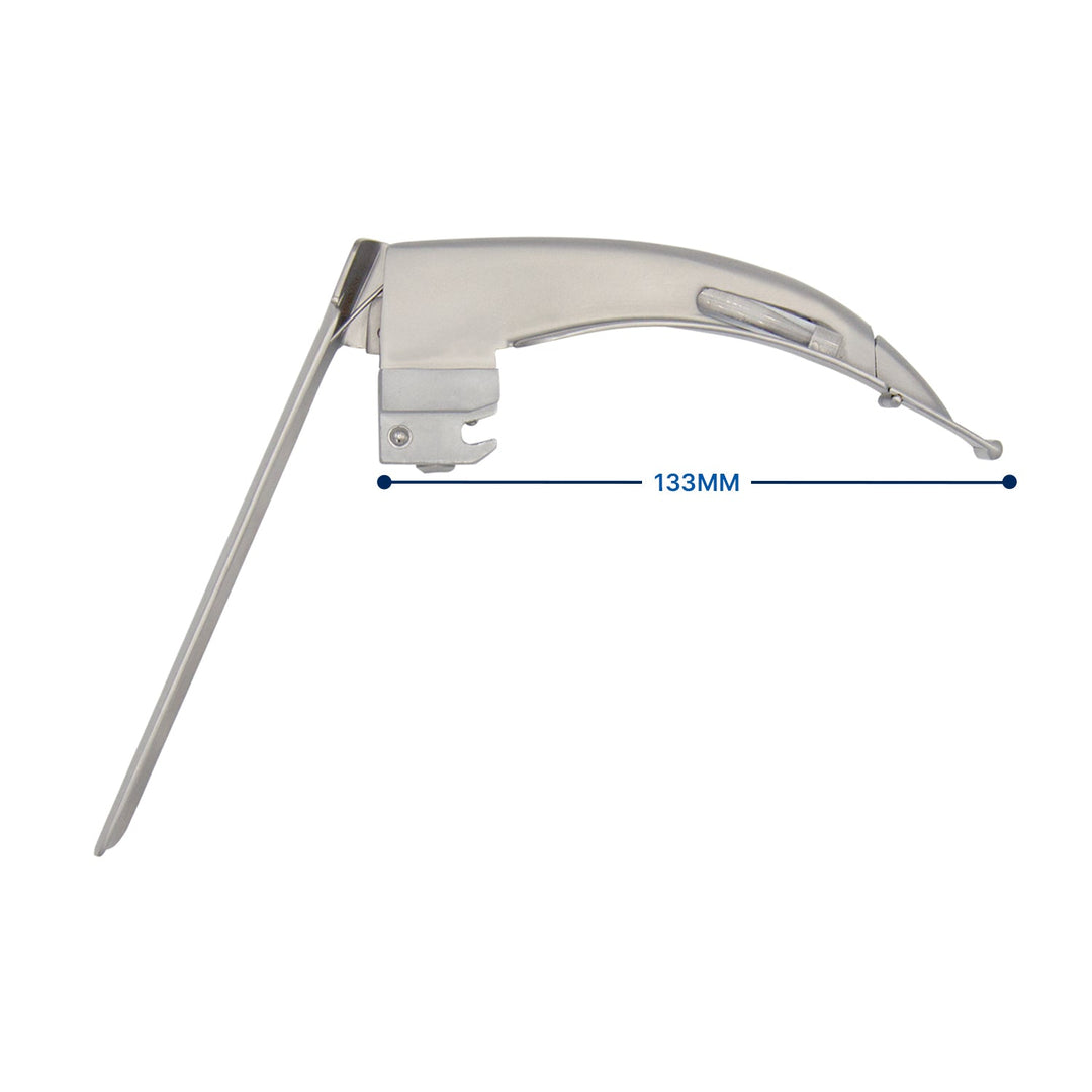 A size chart diagram for a McCoy laryngoscope blade (Size 3), displaying the side view of the flexible-tip blade with a measurement line indicating a length of 133mm.