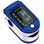 Blue and white pulse oximeter on a white background