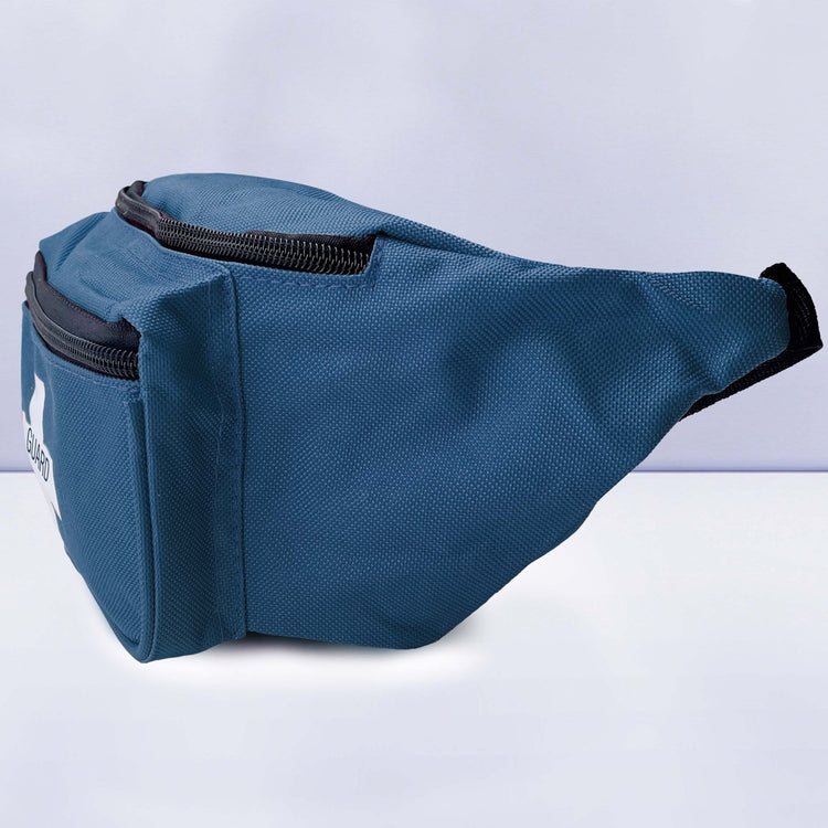 A side profile view of the orange waist bag, displaying the depth of the main compartment and the front pocket, along with the durable woven texture of the fabric.