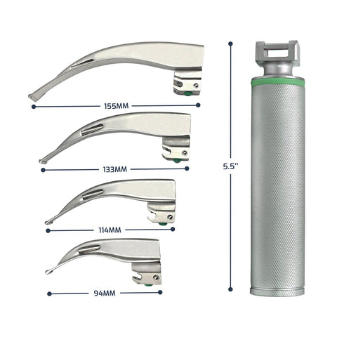 Macintosh Fiberoptic Laryngoscope Set - 4 Curved Blades & Handle - ASA TECHMED