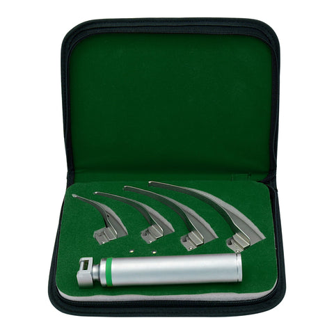 Macintosh Fiberoptic Laryngoscope Set - 4 Curved Blades & Handle - ASA TECHMED
