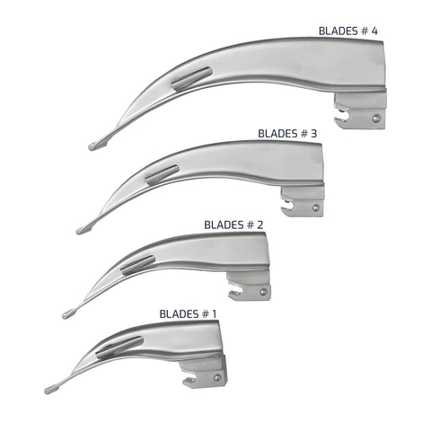 Macintosh Fiberoptic Laryngoscope Set - 4 Curved Blades & Handle - ASA TECHMED