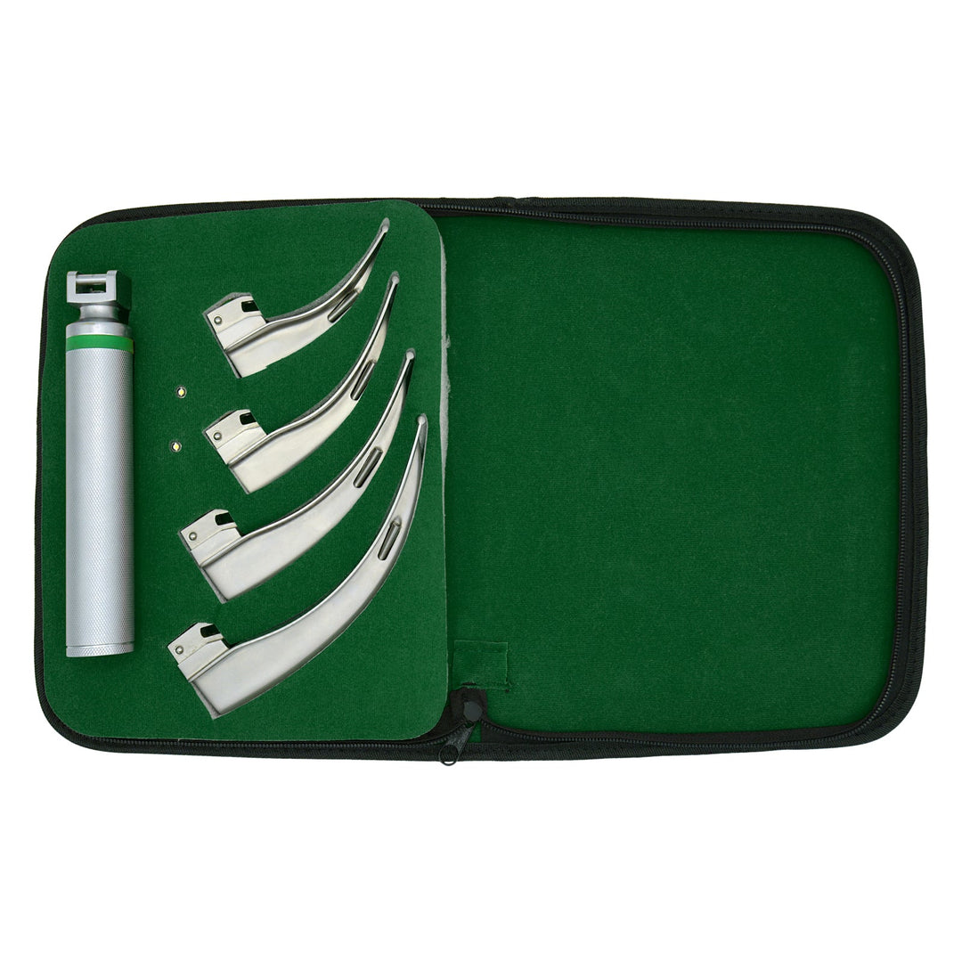 Macintosh Fiberoptic Laryngoscope Set - 4 Curved Blades & Handle - ASA TECHMED