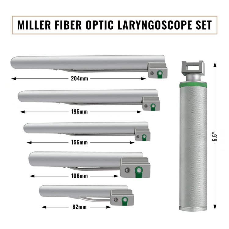 Miller Fiberoptic Laryngoscope Set - 4 Straight Blades & Case - ASA TECHMED