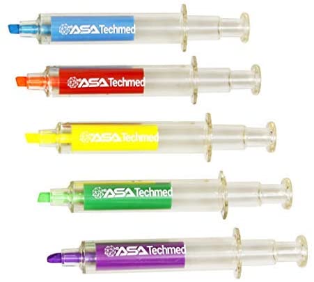 Nurse Pen & Highligher Set - 5 Syringe Pens & 5 Syringe Highlighters in Assorted Colors - ASA TECHMED