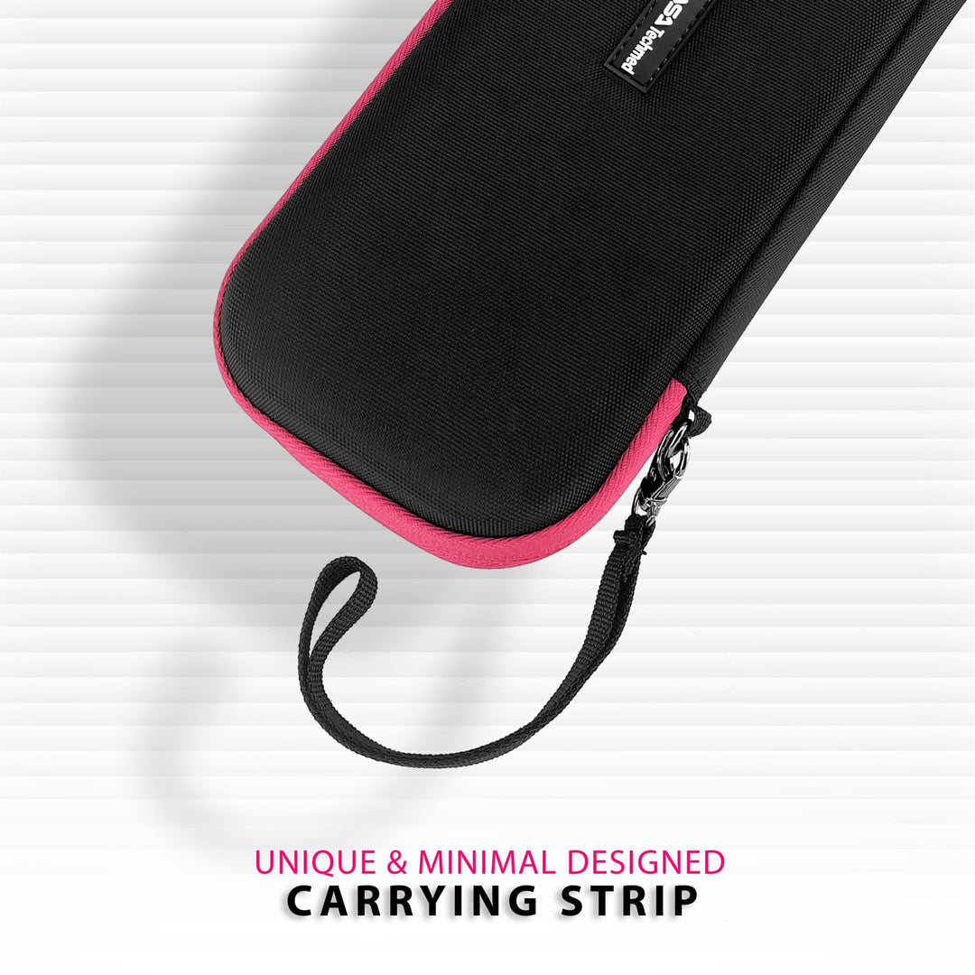 Close-up detail of the minimal carrying strap attached to the bottom of the case, designed for easy portability.