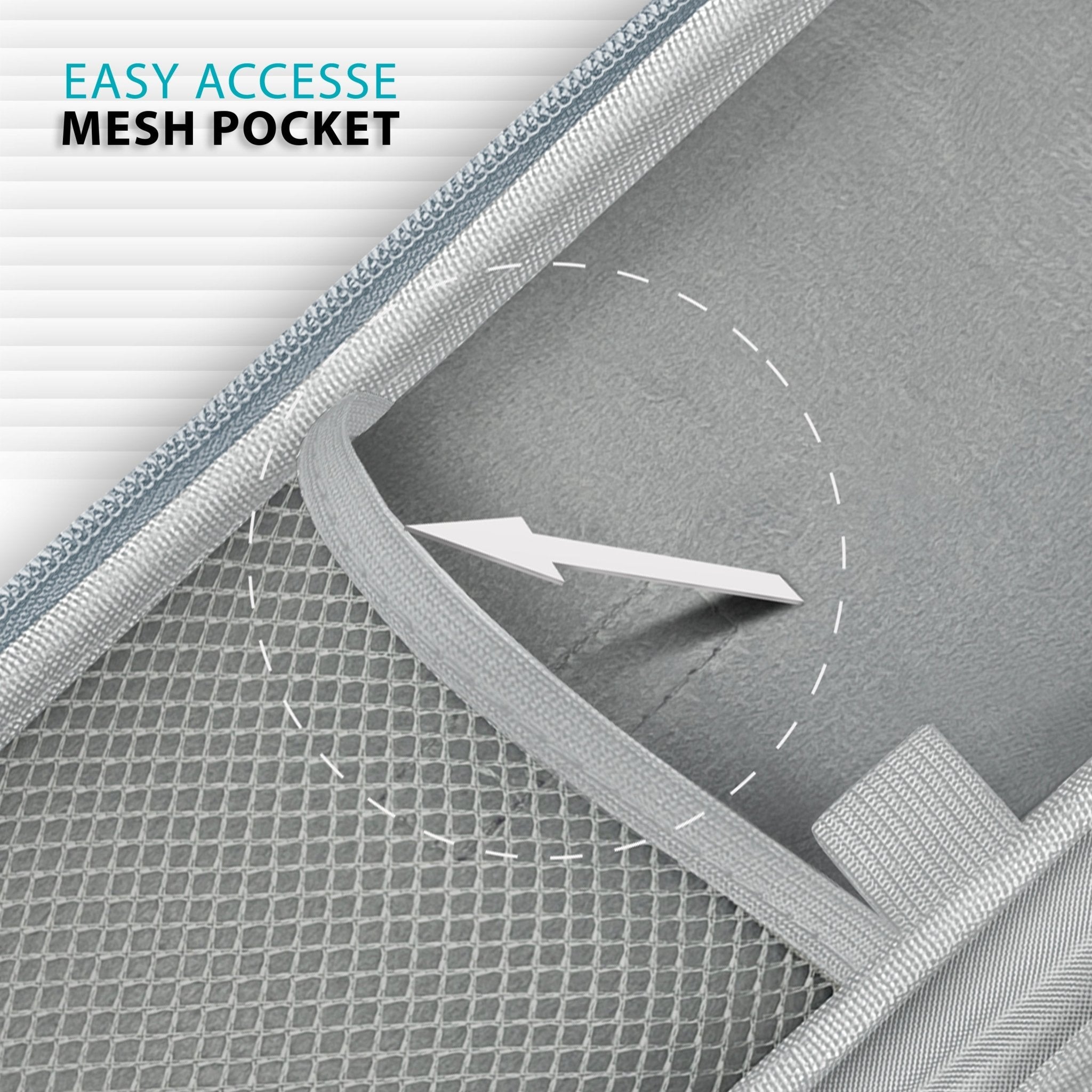 Close-up detail of the interior mesh pocket within a gray stethoscope case, designed for easy access to small medical accessories.
