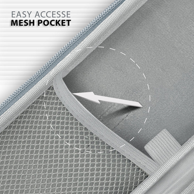 Close-up detail of the interior mesh pocket within a gray stethoscope case, designed for easy access to small medical accessories.