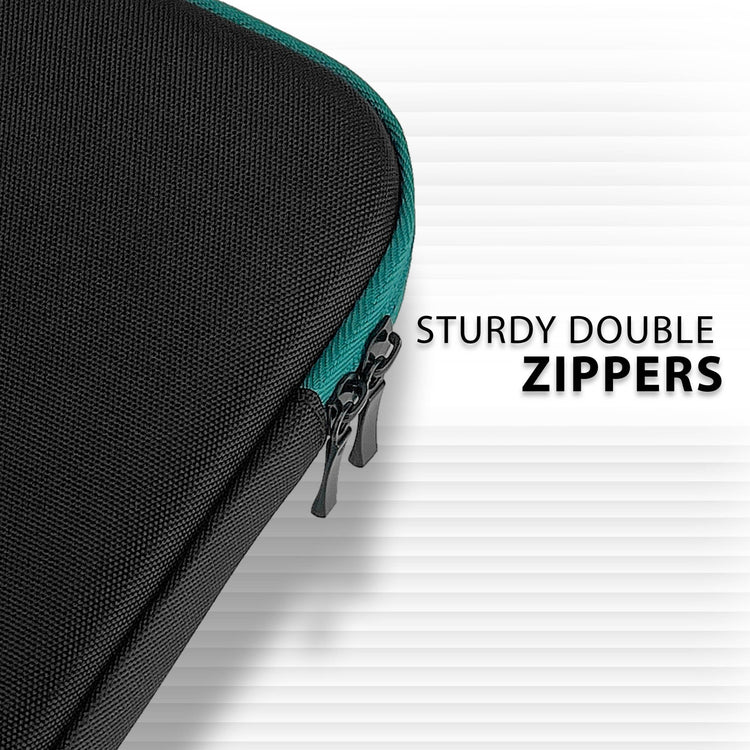 Macro shot of the sturdy double zippers on the corner of the case, ensuring secure closure for medical tools