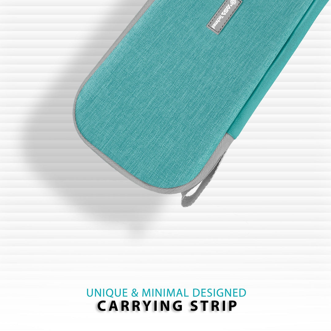 Close-up detail of the minimal carrying strap attached to the bottom of the case, designed for easy portability.