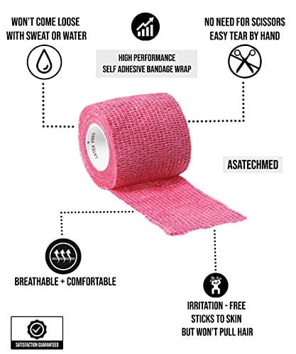 Rainbow Color Assorted 12 Pack, 2” x 5 Yards, Self Adherent Cohesive Tape, Strong Sports Tape for Wrist, Ankle Sprains & Swelling, Self Adhesive Bandage Rolls - ASA TECHMED